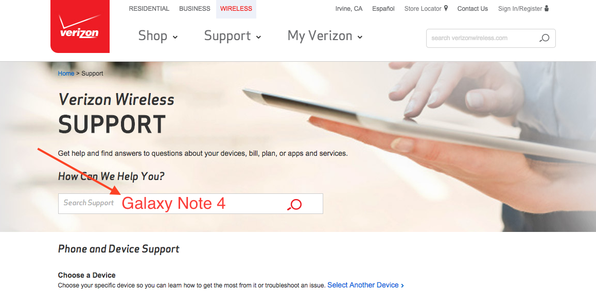 Support on Verizon for Galaxy Note 4